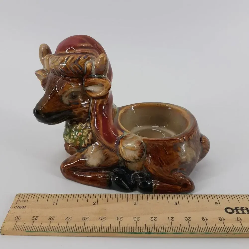 Reindeer Ceramic Tea Light Candle Holder Wearing